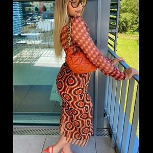 Zara Orange and Brown Button Down Shirt